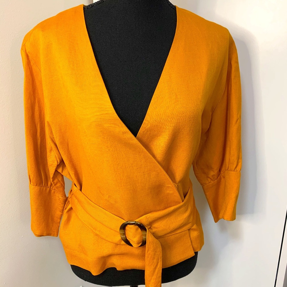 & Other Stories Orange Belted Linen Blouse, US 10